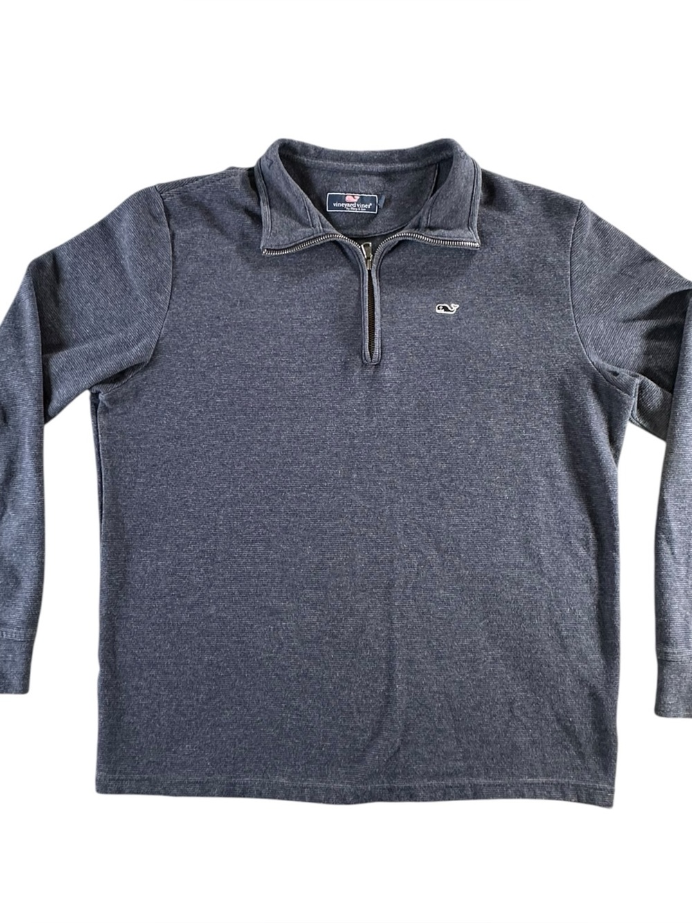 Vineyard Vines Mens Medium Heathered Blue Quarter Zip Whale Logo Sweater
